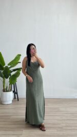 Kelly %100 Pamuk Ayarlanabilir Askılı Elbise - Haki