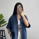 Linda Asimetrik Kesim Keten Gömlek - İndigo