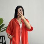 Linda Asimetrik Kesim Keten Gömlek - Nar Çiçeği