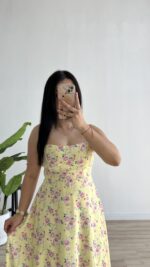 Ariana Gipeli Çiçekli Elbise - Sarı - Görsel 4