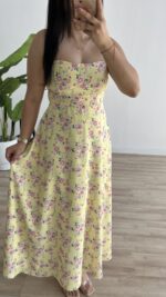 Ariana Gipeli Çiçekli Elbise - Sarı - Görsel 6