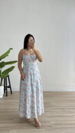 Ariana Gipeli Çiçekli Elbise - Mavi - Görsel 2
