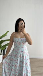 Ariana Gipeli Çiçekli Elbise - Mavi - Görsel 6