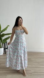Ariana Gipeli Çiçekli Elbise - Mavi - Görsel 5