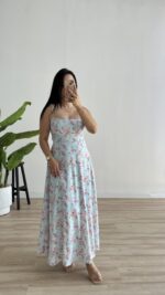 Ariana Gipeli Çiçekli Elbise - Mavi - Görsel 4