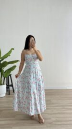 Ariana Gipeli Çiçekli Elbise - Mavi - Görsel 3