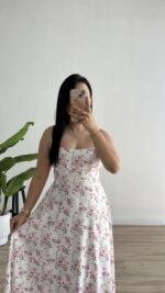 Ariana Gipeli Çiçekli Elbise - Beyaz - Görsel 2