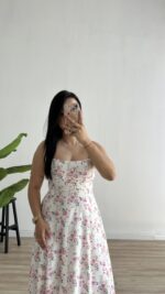 Ariana Gipeli Çiçekli Elbise - Beyaz - Görsel 5