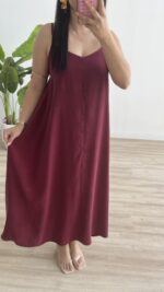 Antela Ayarlanabilir Askılı Asimetrik Kesim Tensel Elbise - Bordo - Görsel 8