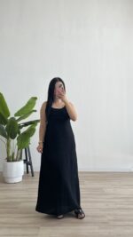 Kelly %100 Pamuk Ayarlanabilir Askılı Elbise - Siyah - Görsel 7