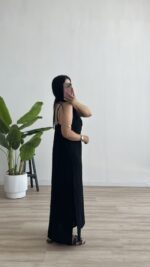 Kelly %100 Pamuk Ayarlanabilir Askılı Elbise - Siyah - Görsel 8