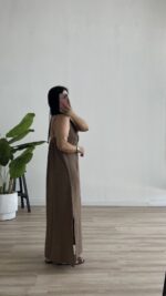 Kelly %100 Pamuk Ayarlanabilir Askılı Elbise - Kahve - Görsel 7