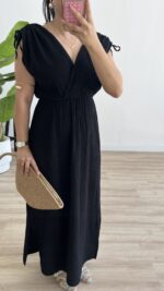 Natalie Müslin Elbise - Siyah - Görsel 5