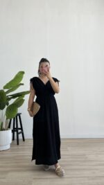 Natalie Müslin Elbise - Siyah - Görsel 2