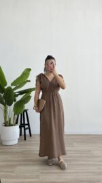 Natalie Müslin Elbise - Kahve - Görsel 2