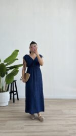 Natalie Müslin Elbise - İndigo - Görsel 2