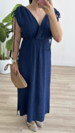 Natalie Müslin Elbise - İndigo - Görsel 4
