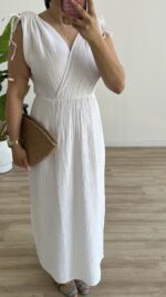 Natalie Müslin Elbise - Beyaz - Görsel 6