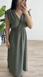 Natalie Müslin Elbise - Haki - Görsel 6